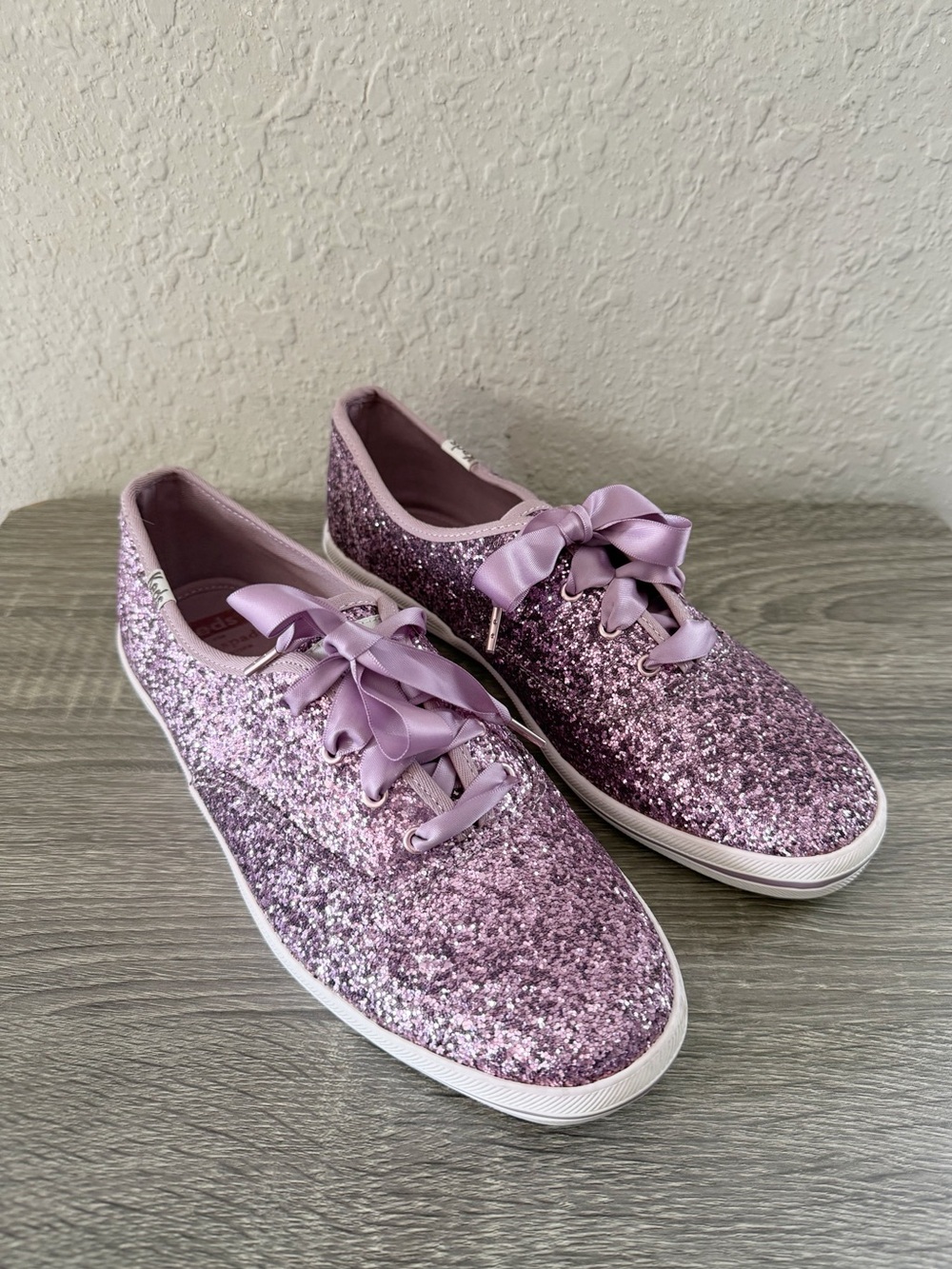 Keds x Kate Spade Champion Purple Glitter Bow Lace-Up Sneakers Shoes Size 10 New